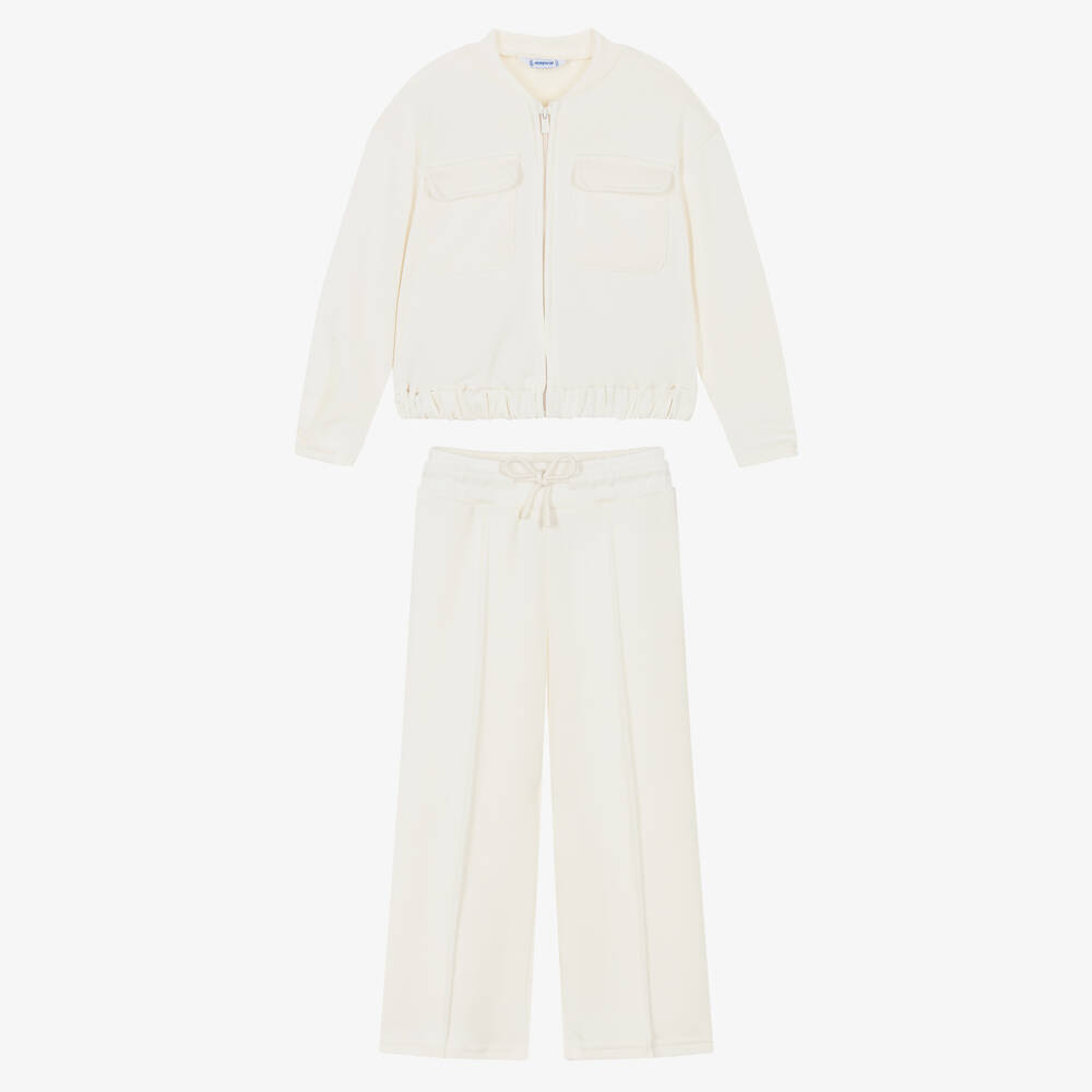 Mayoral-Girls Ivory Piqué Tracksuit | Childrensalon