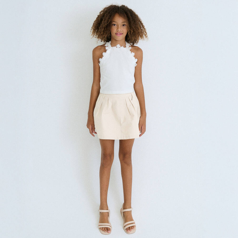 Mayoral-Юбка кремовая плиссе с подкладкой-шортами для девочек | Childrensalon