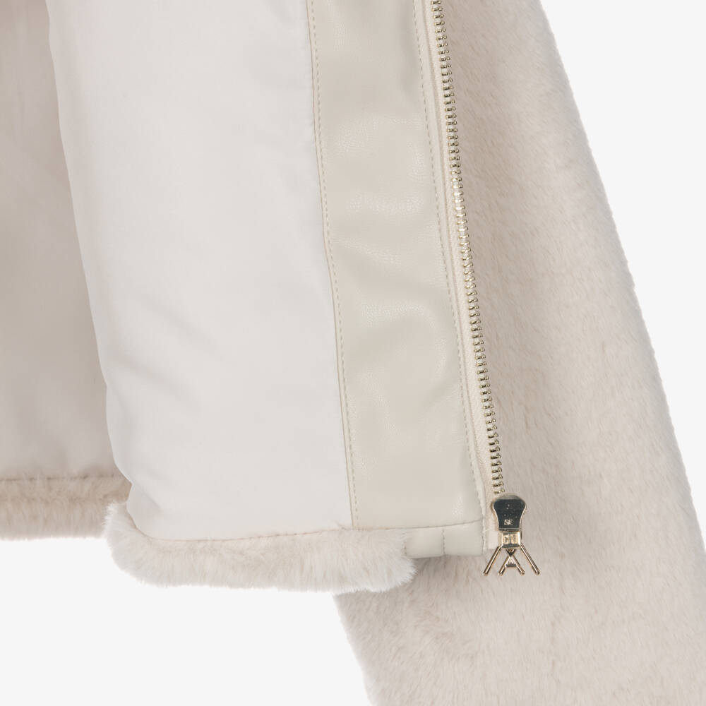 Mayoral-Girls Ivory Plush Faux Fur Jacket | Childrensalon