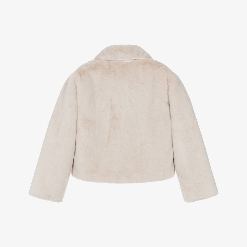 Mayoral-Girls Ivory Plush Faux Fur Jacket | Childrensalon