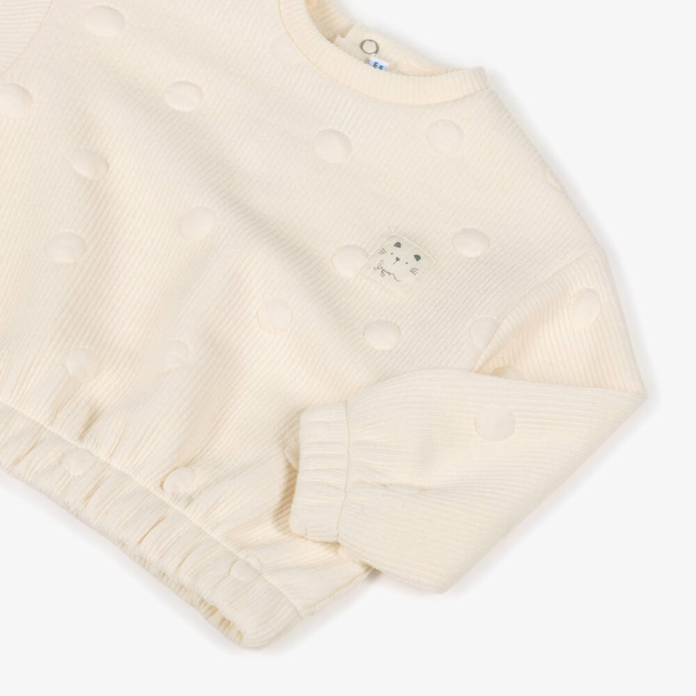 Mayoral-Girls Ivory Polka Dot Ribbed Jersey Tracksuit | Childrensalon