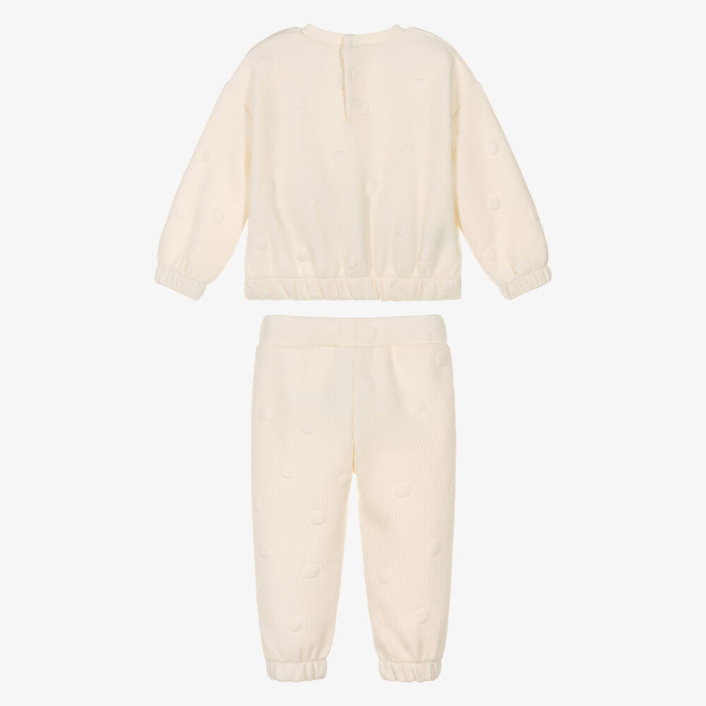 Mayoral-Girls Ivory Polka Dot Ribbed Jersey Tracksuit | Childrensalon