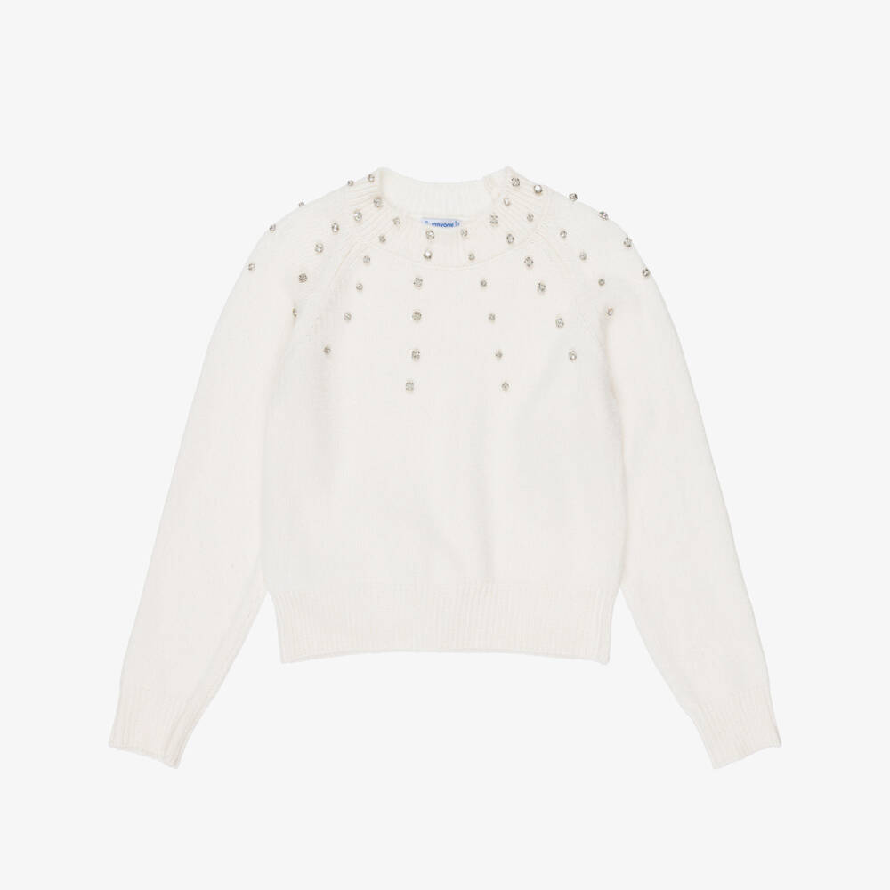 Mayoral-Girls Ivory Raglan Sweater with Rhinestones | Childrensalon