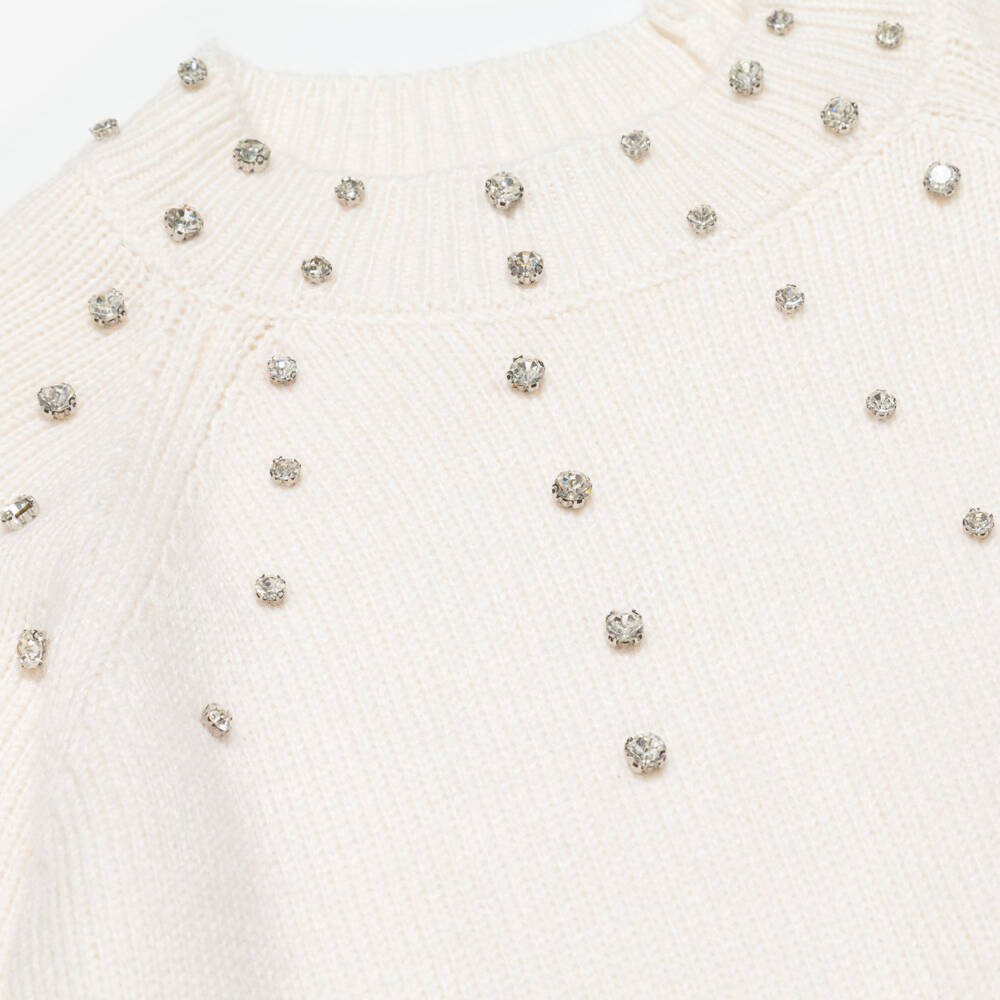 Mayoral-Girls Ivory Raglan Sweater with Rhinestones | Childrensalon