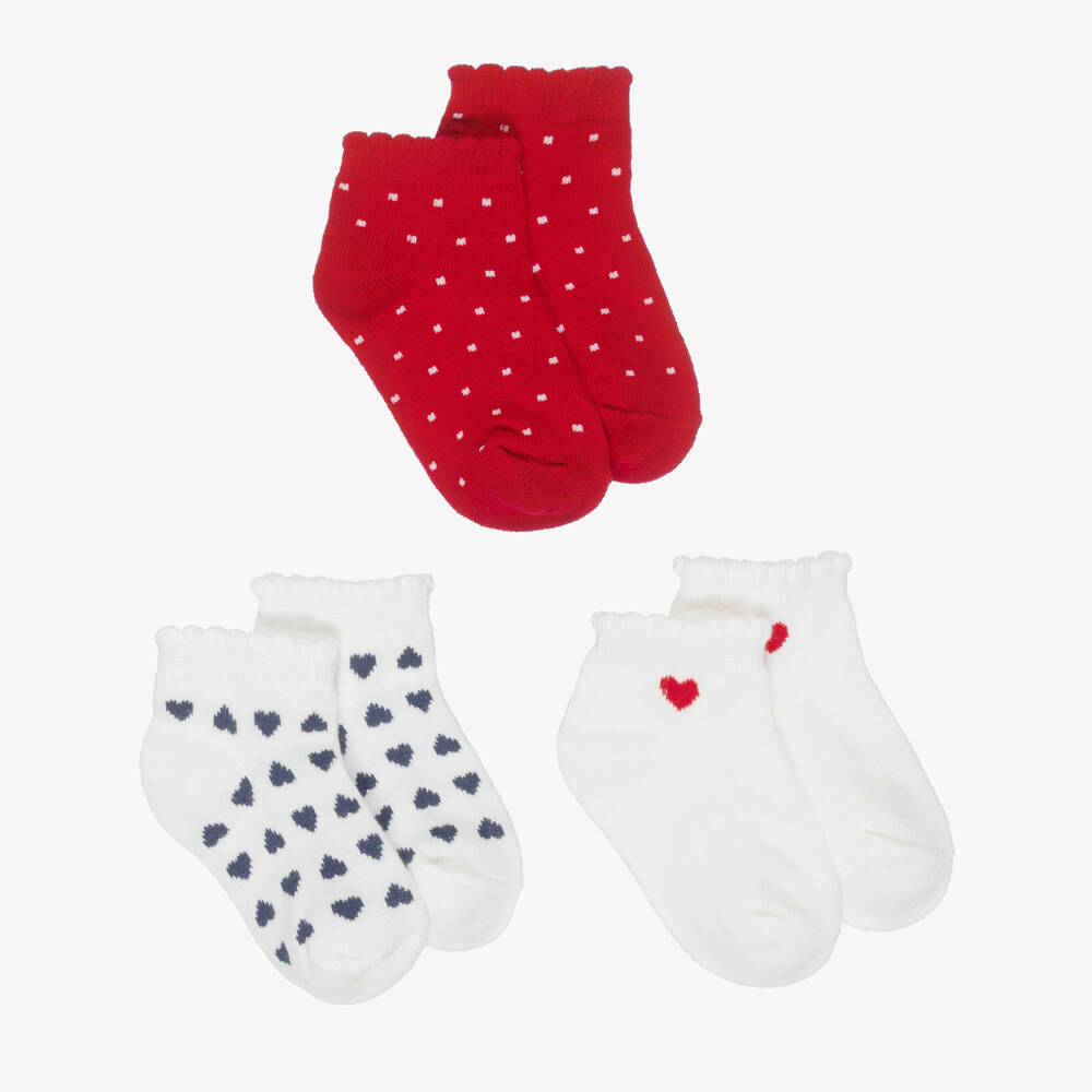 Mayoral-Girls Ivory & Red Ankle Socks Set (3 Pack) | Childrensalon