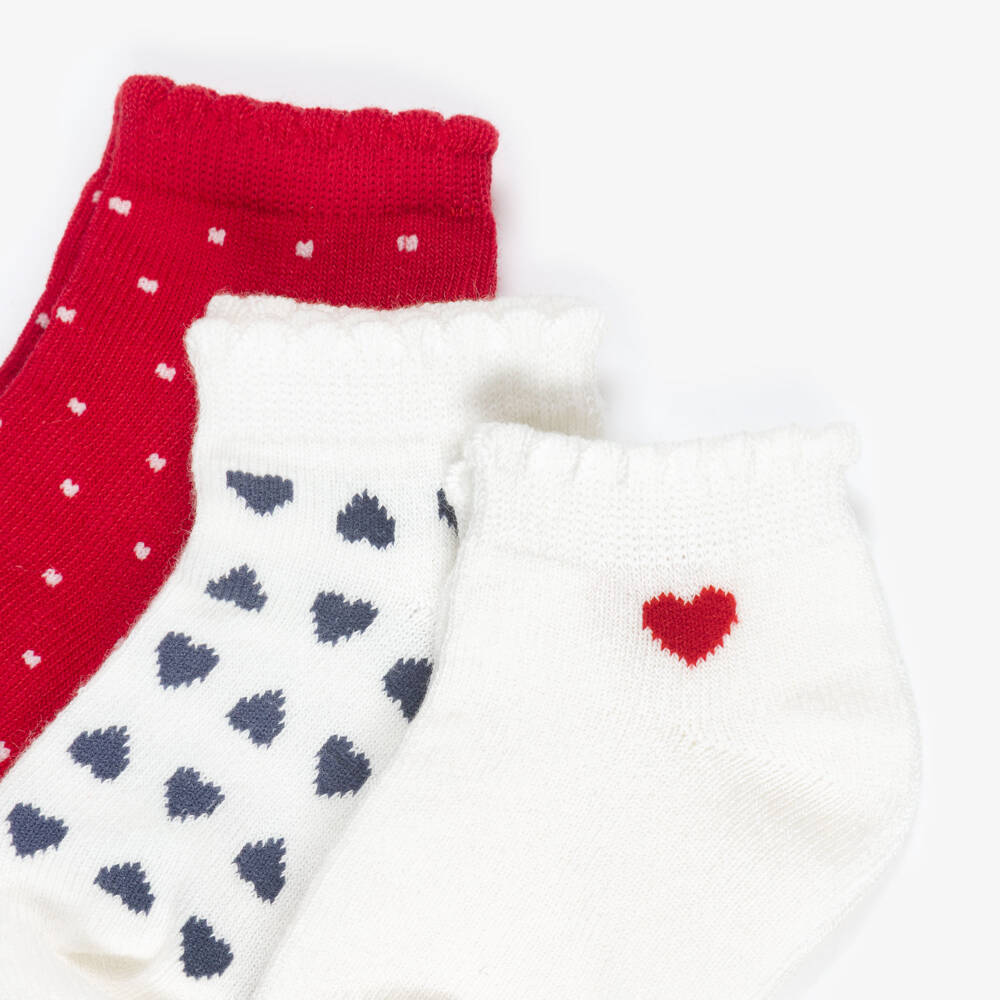 Mayoral-Girls Ivory & Red Ankle Socks Set (3 Pack) | Childrensalon