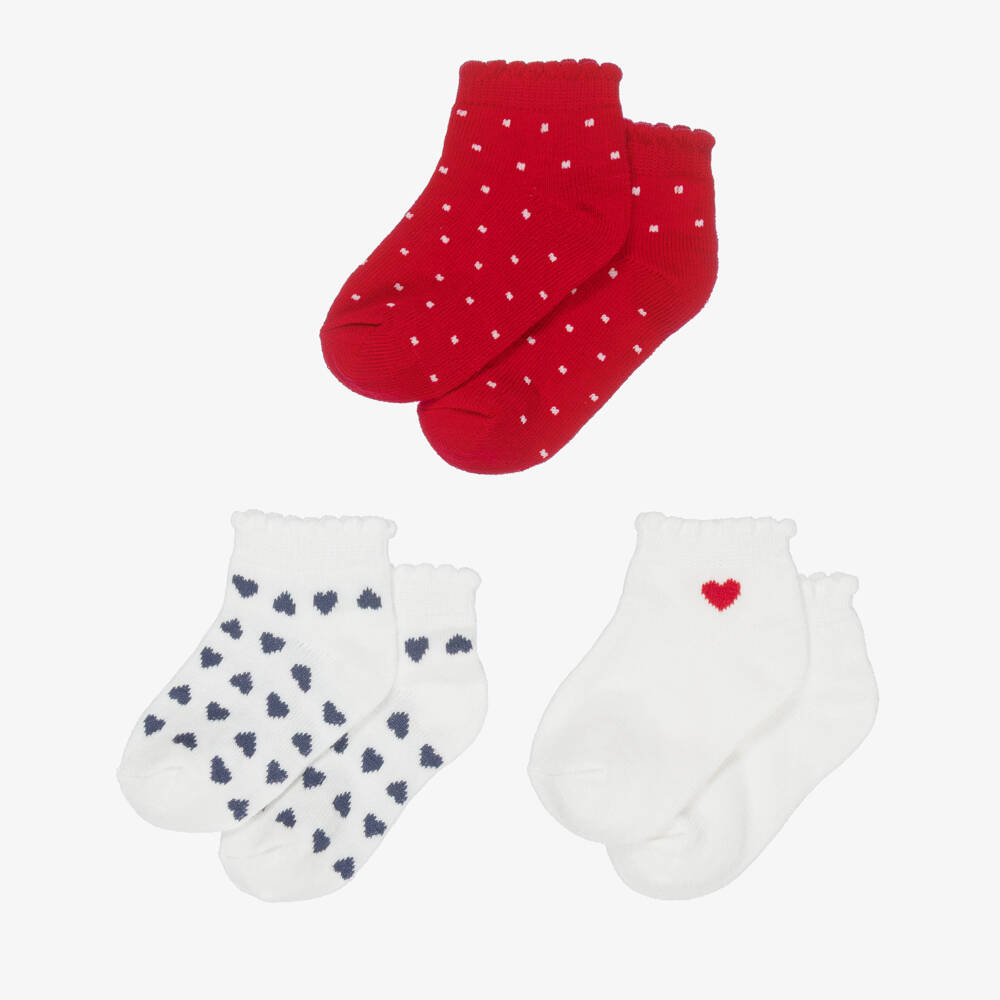 Mayoral-Girls Ivory & Red Ankle Socks Set (3 Pack) | Childrensalon