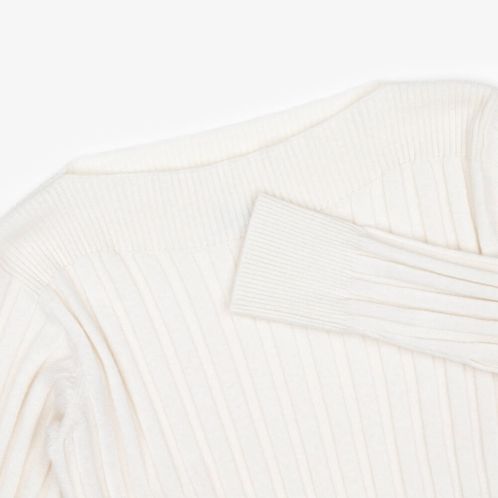 Mayoral-Girls Ivory Ribbed Knit Sweater | Childrensalon