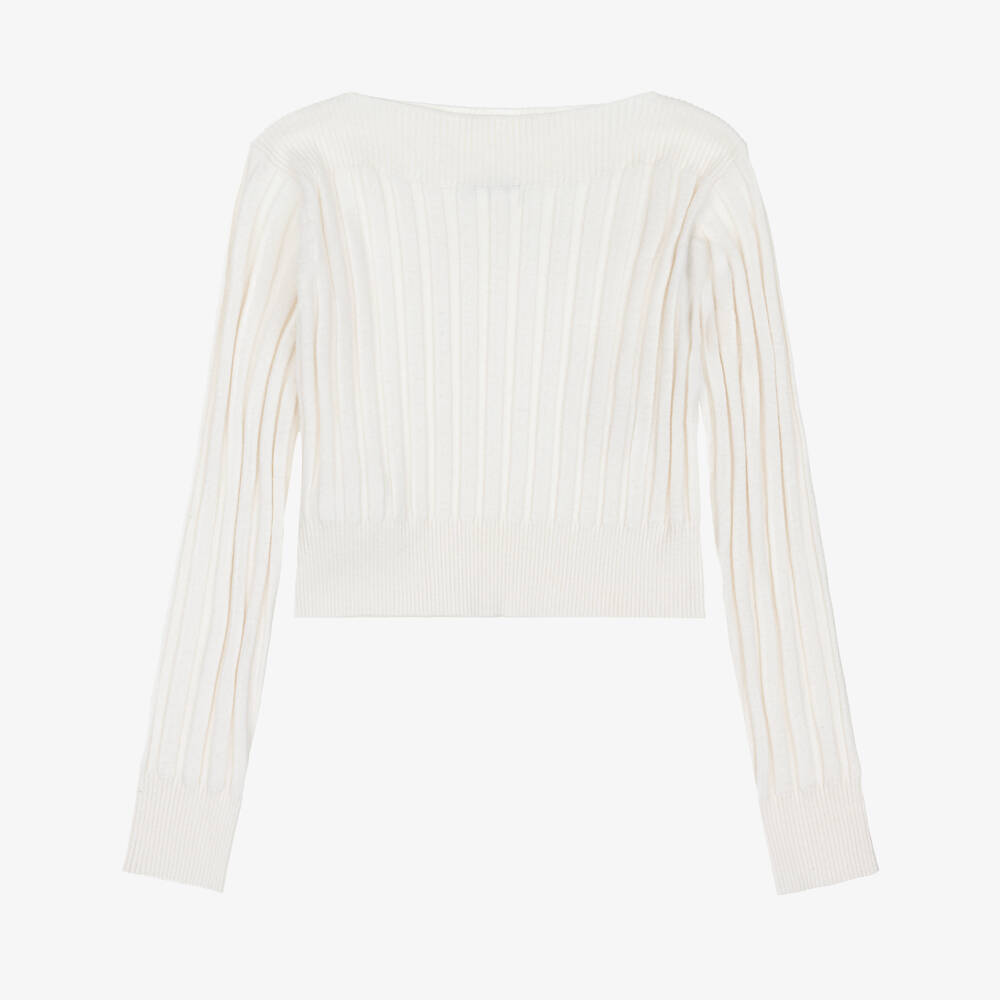 Mayoral-Girls Ivory Ribbed Knit Sweater | Childrensalon