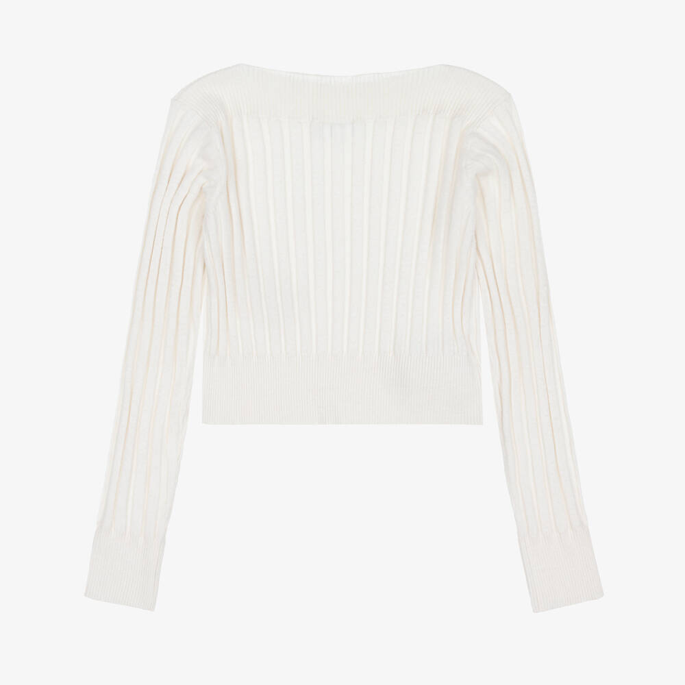 Mayoral-Girls Ivory Ribbed Knit Sweater | Childrensalon