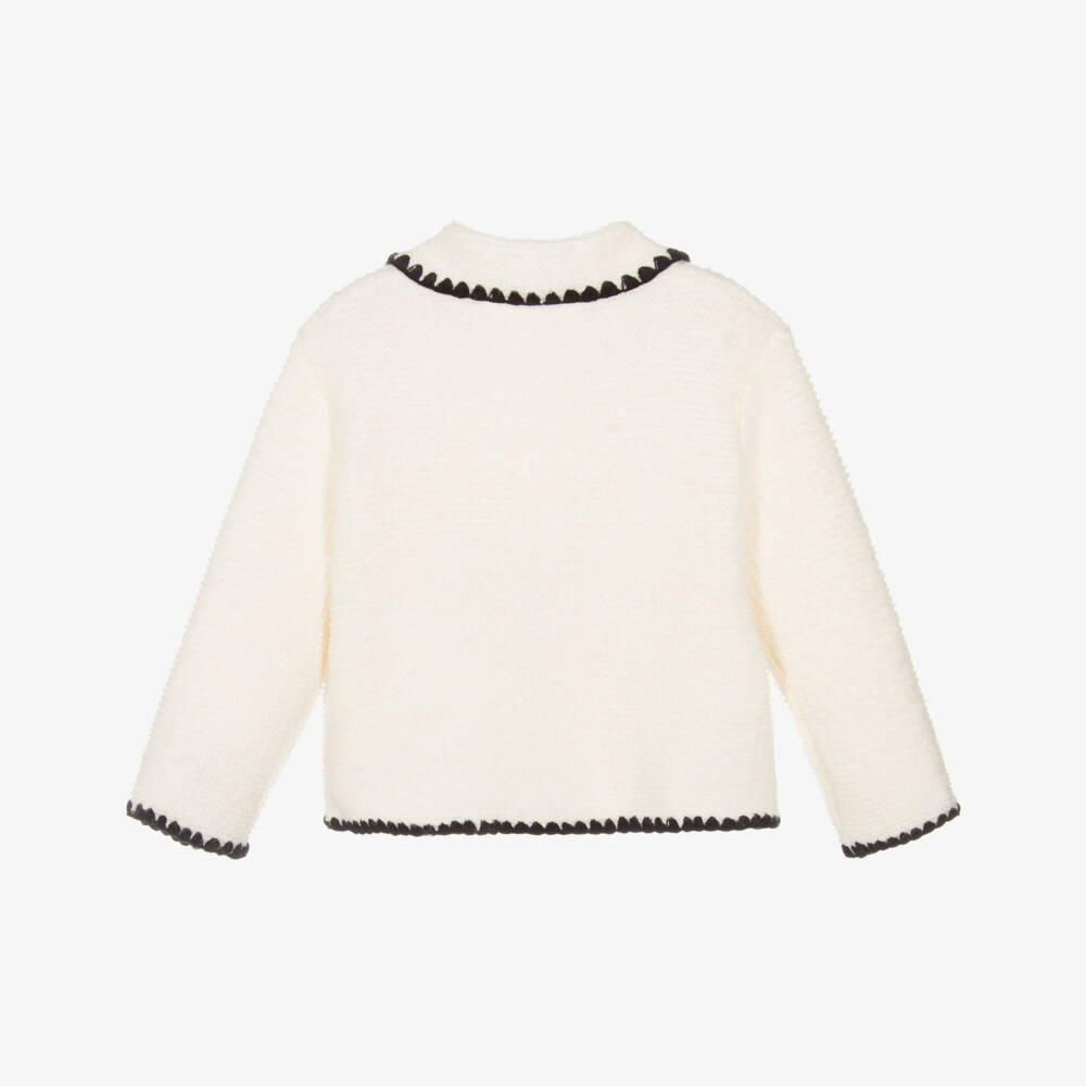 Mayoral-كارديغان بياقة دائرية وتفاصيل خياطة سوداء لون عاجي للبنات | Childrensalon