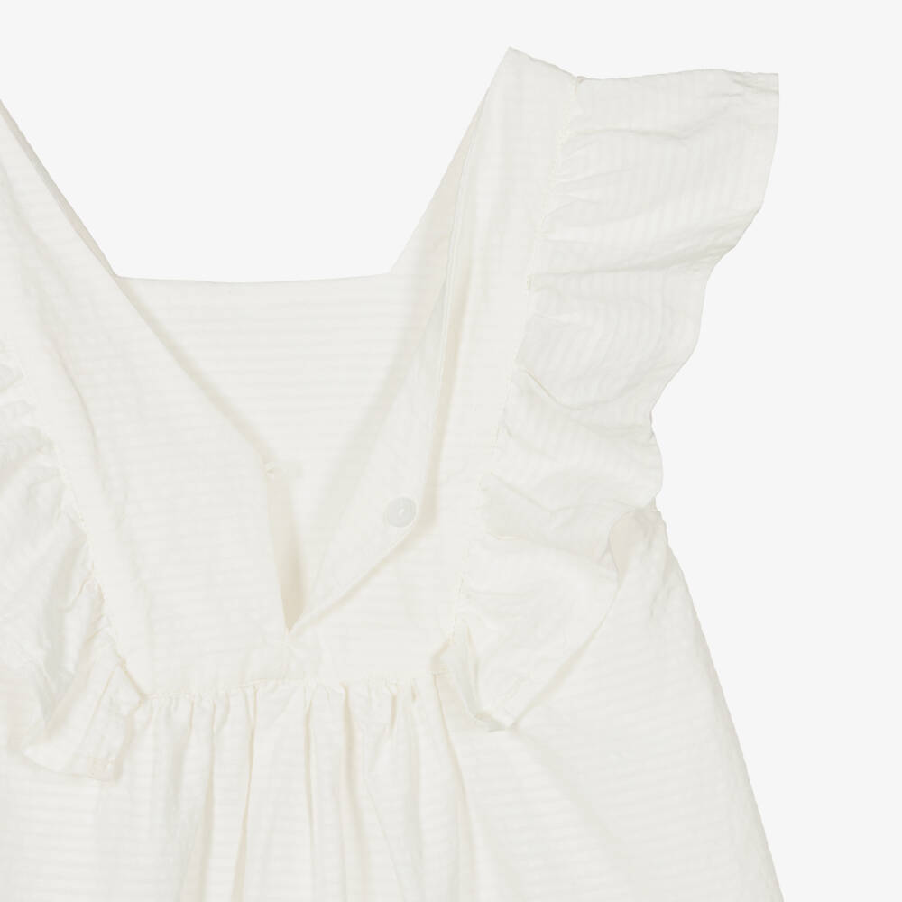 Mayoral-Girls Ivory Seersucker Broderie Anglaise Dress | Childrensalon