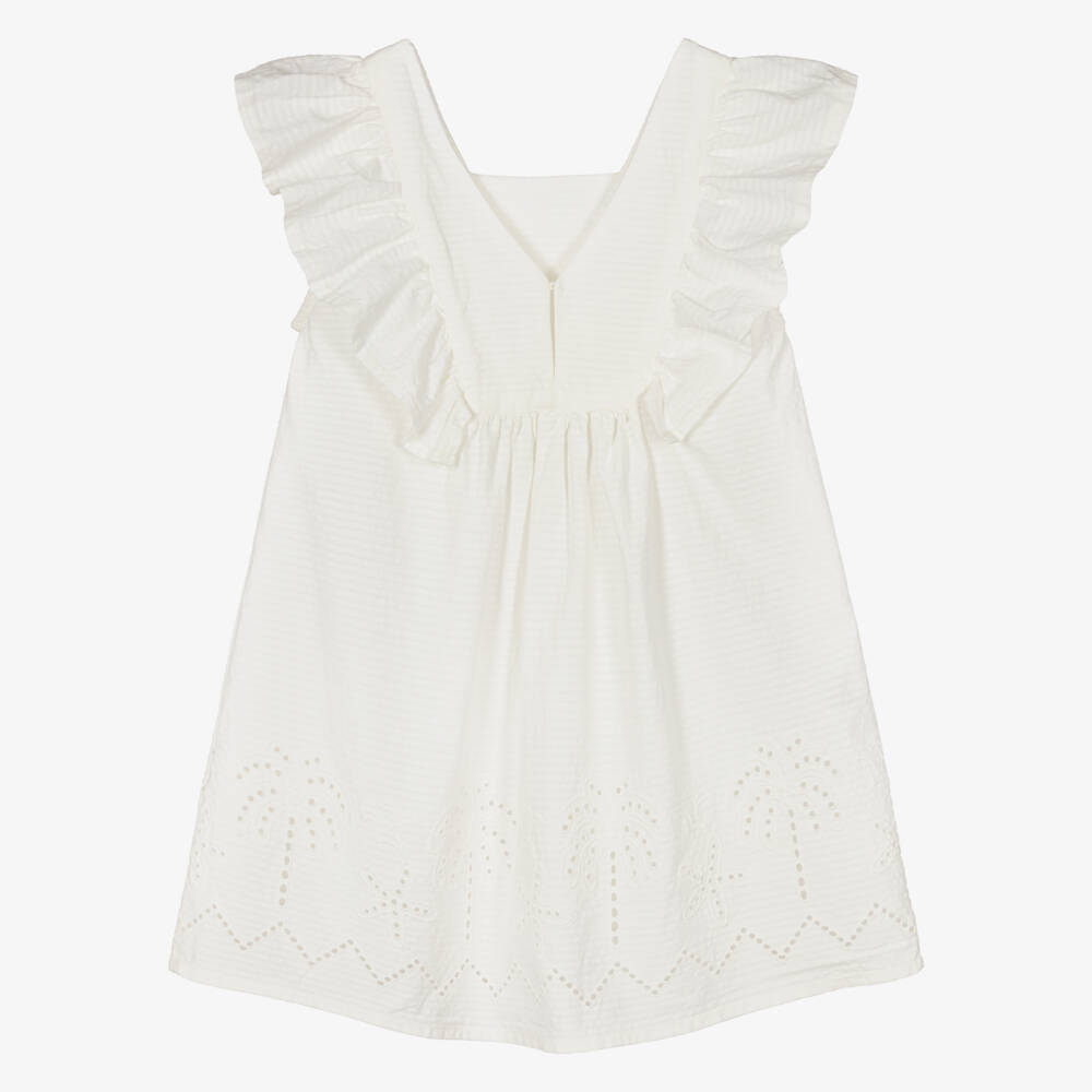 Mayoral-Girls Ivory Seersucker Broderie Anglaise Dress | Childrensalon