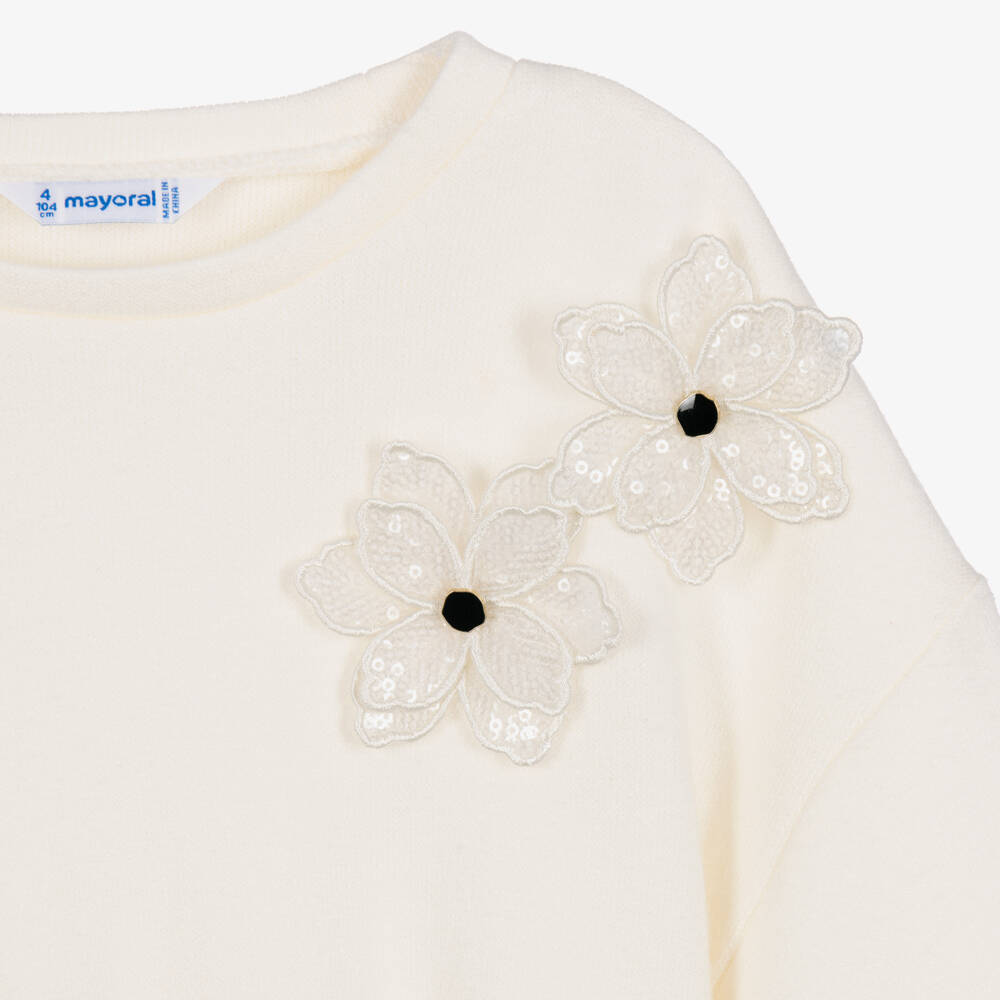 Mayoral-Girls Ivory Sequinned Jersey Shorts Set | Childrensalon