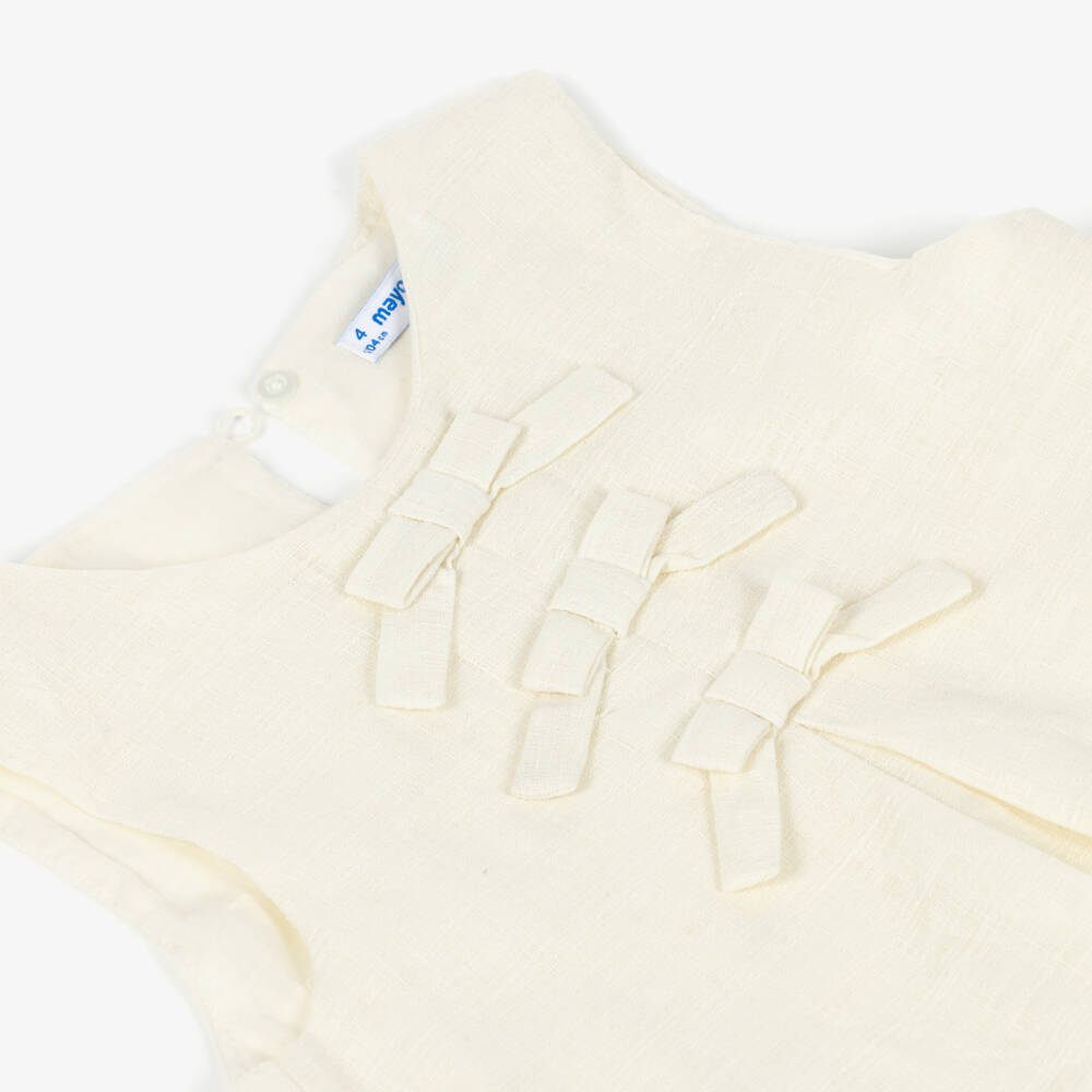 Mayoral-Кремовая блузка без рукавов с бантами для девочек | Childrensalon