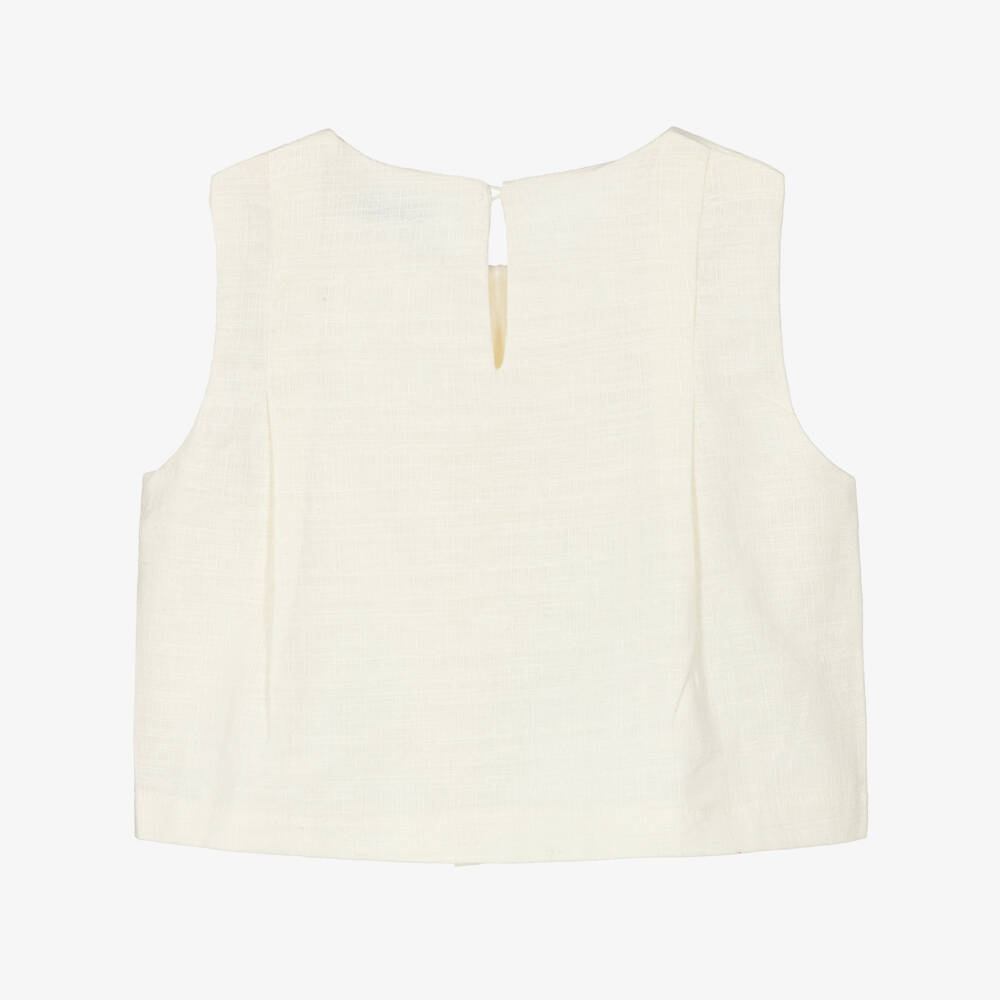 Mayoral-Кремовая блузка без рукавов с бантами для девочек | Childrensalon