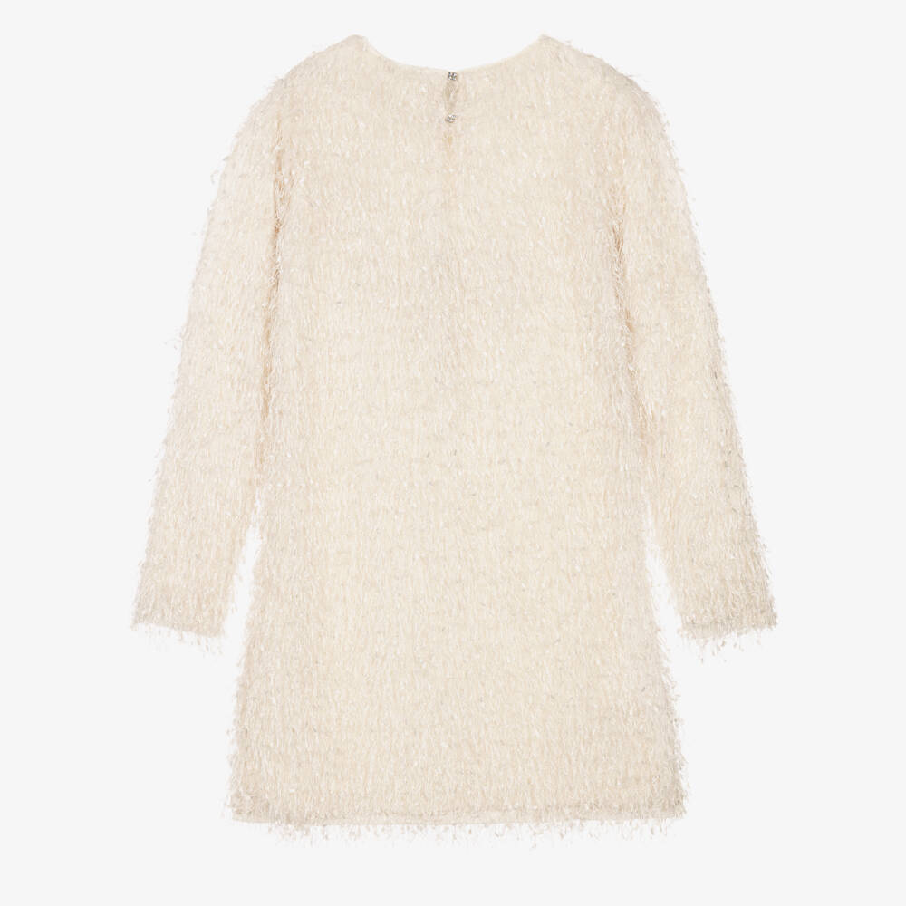 Mayoral-Girls Ivory Stretchy Fringed Dress | Childrensalon