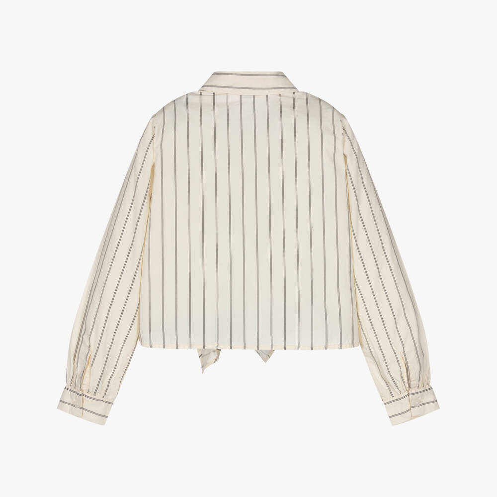 Mayoral-Girls Ivory Striped Cotton Shirt | Childrensalon