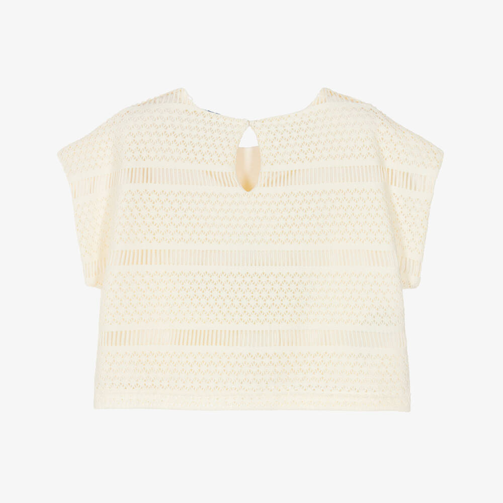 Mayoral-Girls Ivory Striped Crochet Top | Childrensalon