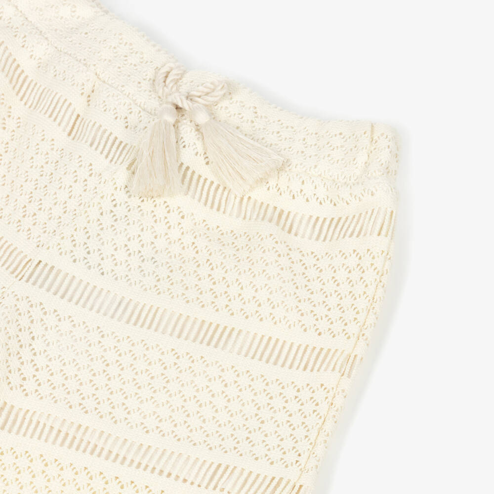 Mayoral-Girls Ivory Striped Crochet Trousers | Childrensalon