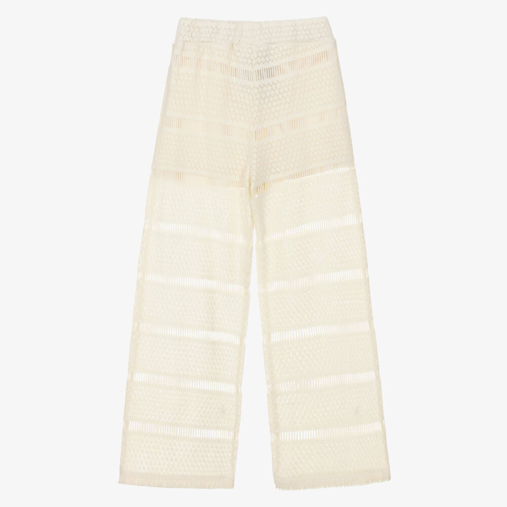 Mayoral-Girls Ivory Striped Crochet Trousers | Childrensalon