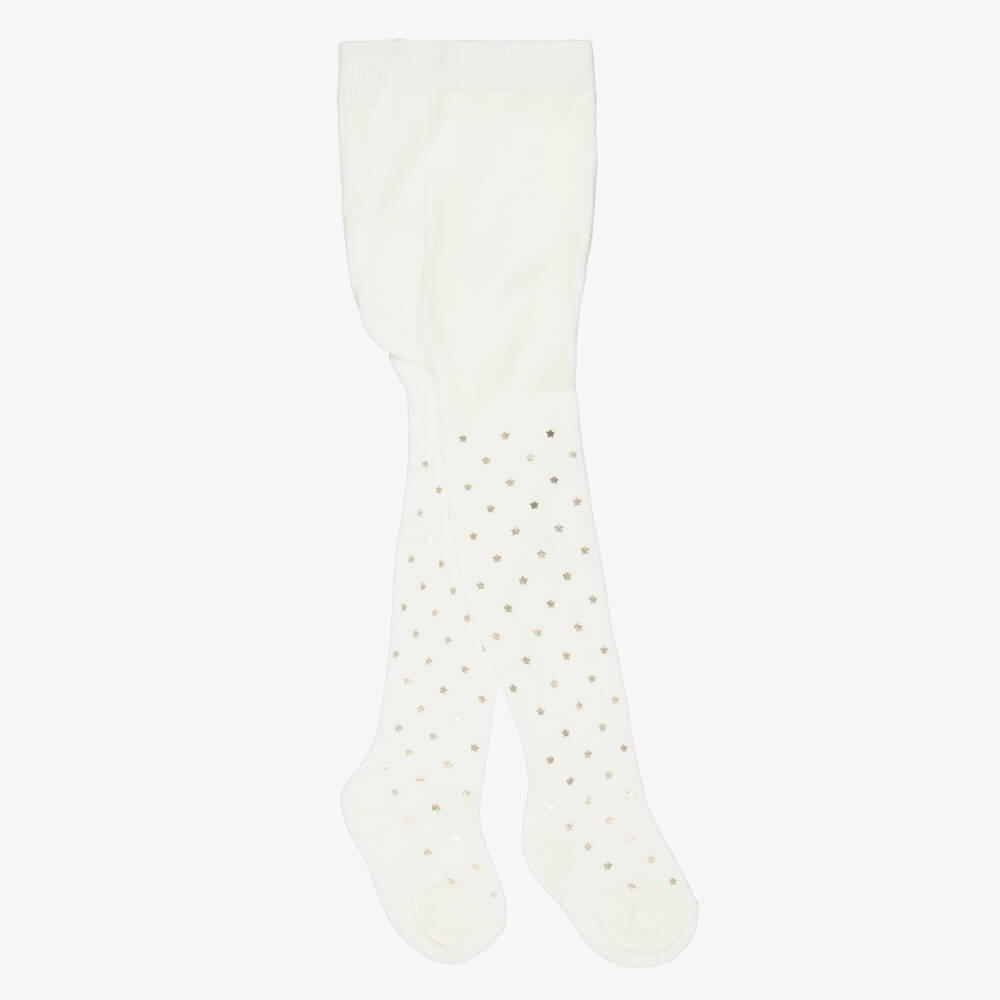 Mayoral-Girls Ivory Tights with Metallic Gold Stars | Childrensalon