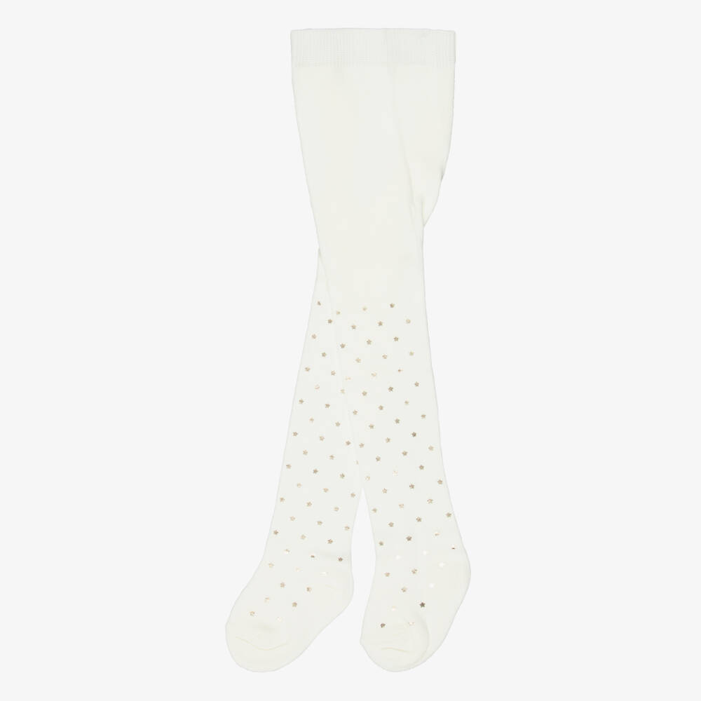 Mayoral-Girls Ivory Tights with Metallic Gold Stars | Childrensalon