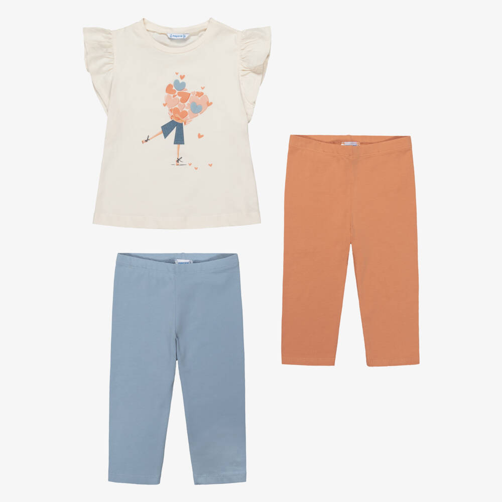 Mayoral-Girls Ivory Top & Leggings Set with Hearts Motif | Childrensalon