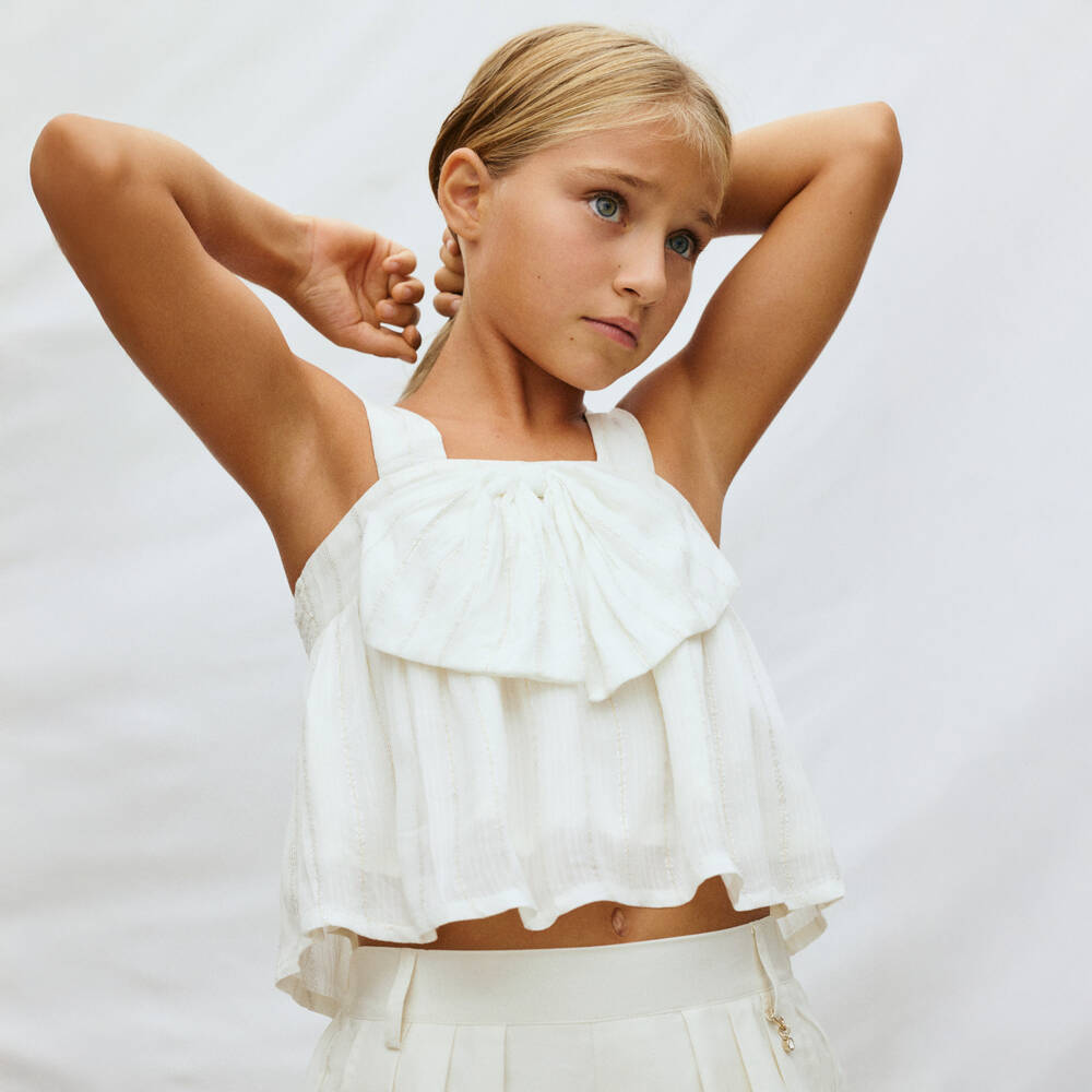 Mayoral-Girls Ivory Top with Oversized Bow | Childrensalon