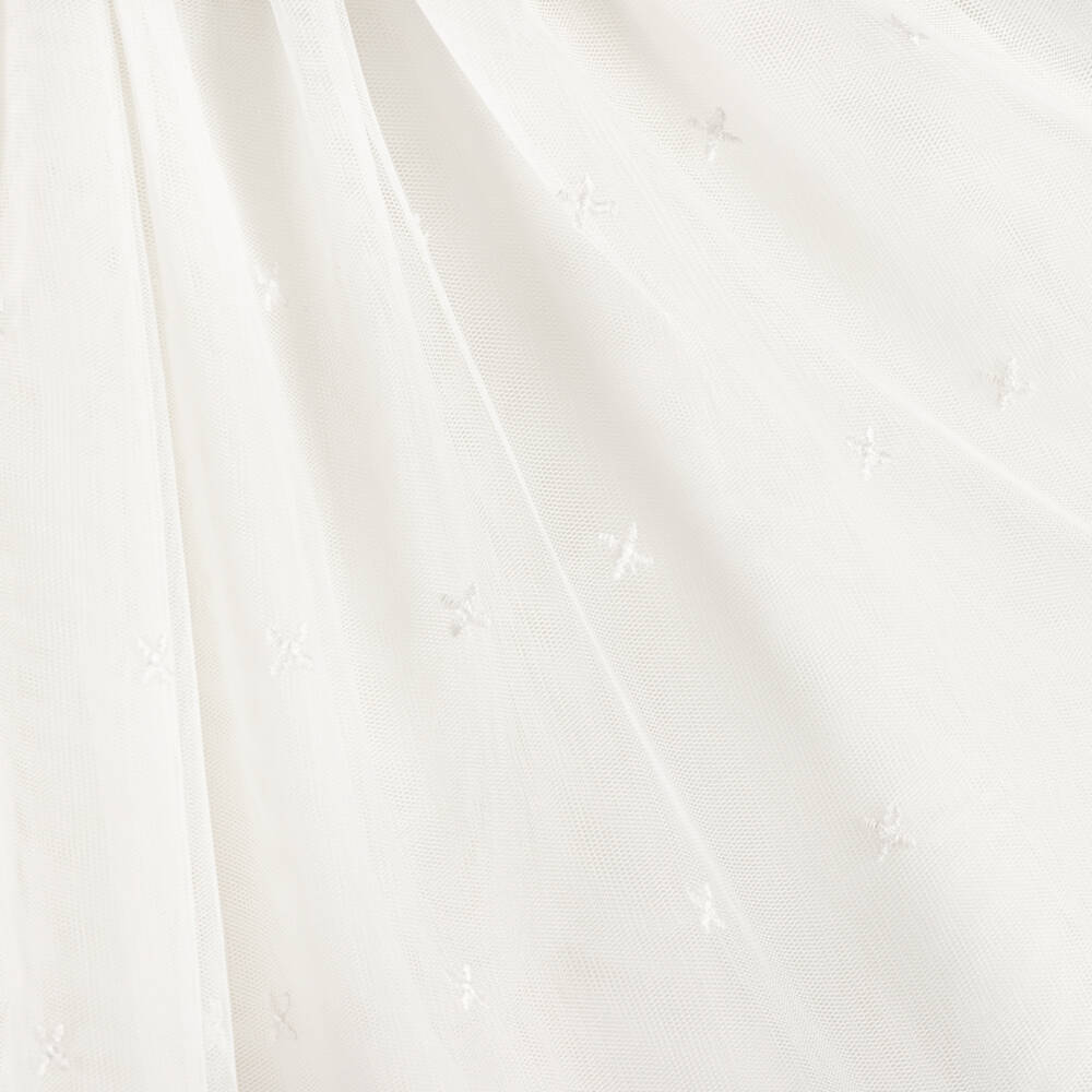 Mayoral-Платье кремовое из тюля с зелёным цветочным поясом для девочек | Childrensalon