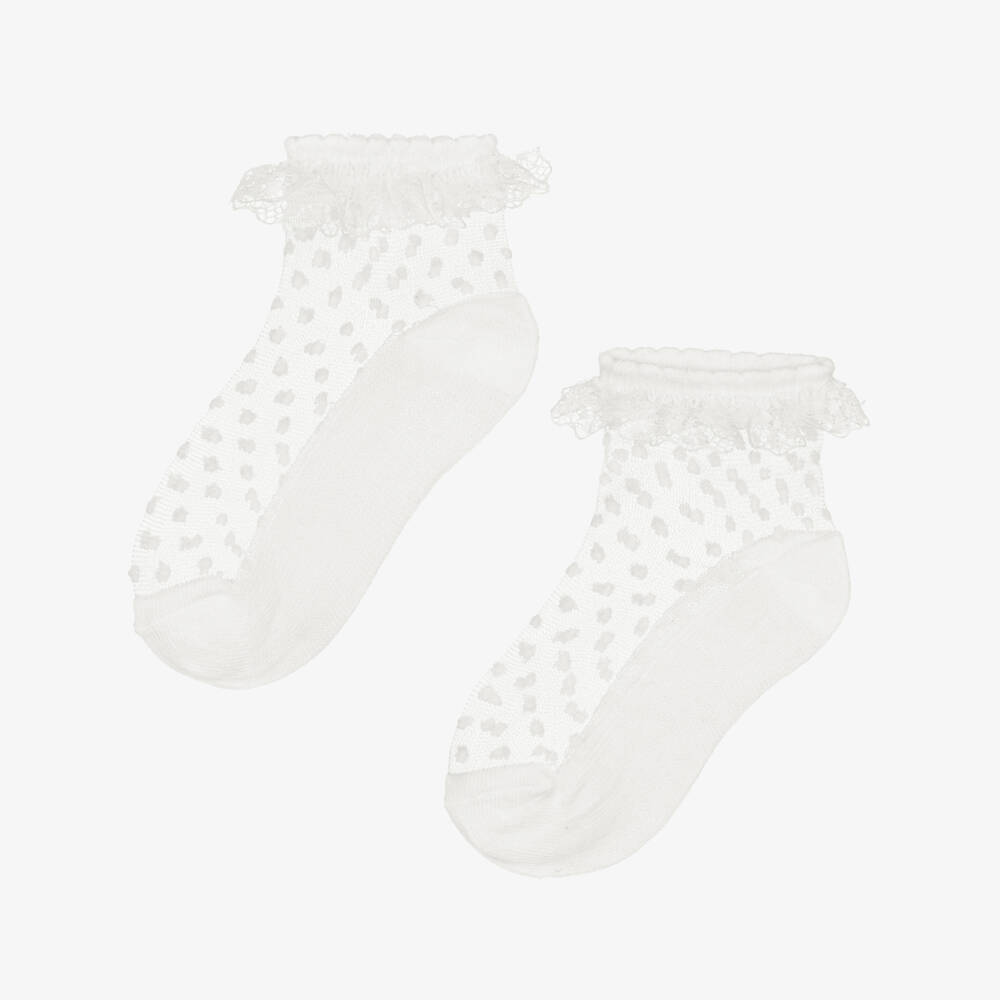 Mayoral-Girls Ivory Tulle Socks with Ruffles | Childrensalon