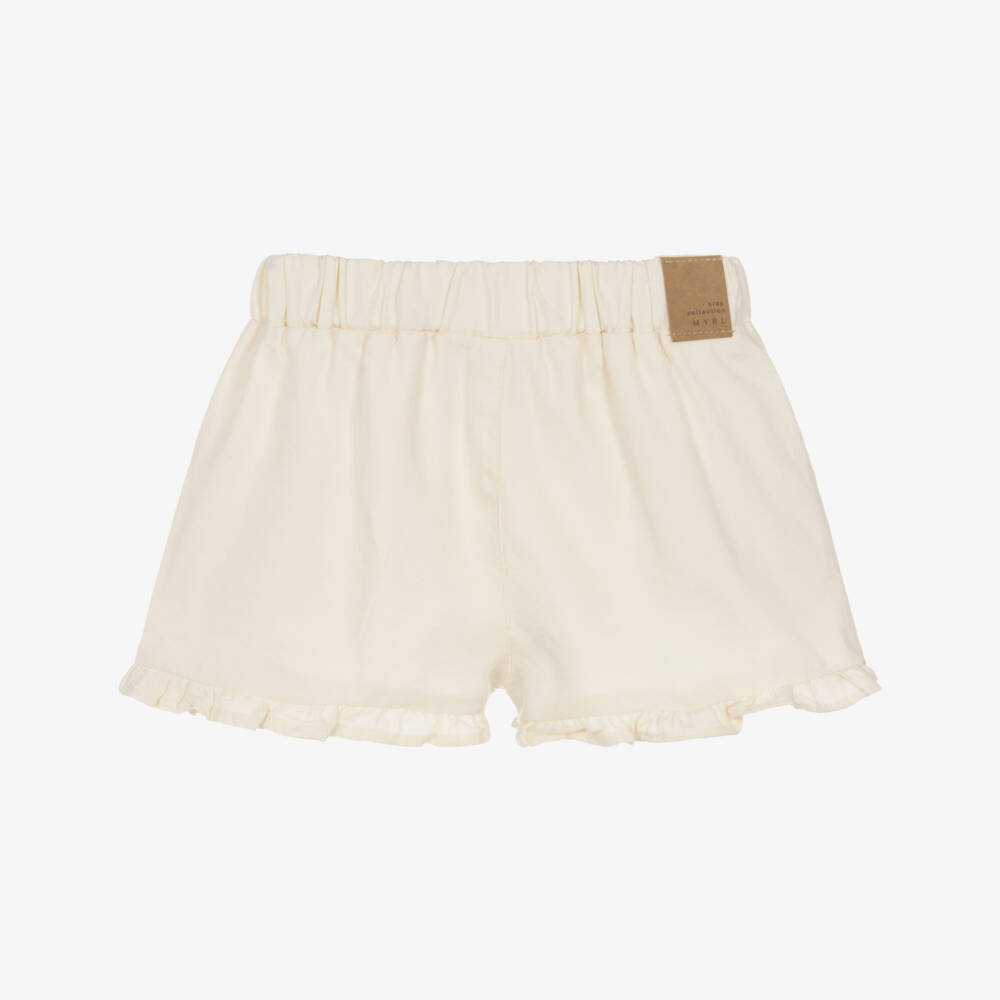 Mayoral-Girls Ivory Twill Shorts with Ruffle Trim | Childrensalon