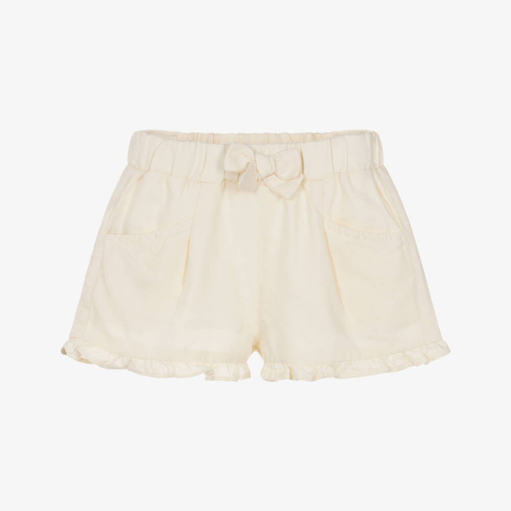 Mayoral-Girls Ivory Twill Shorts with Ruffle Trim | Childrensalon
