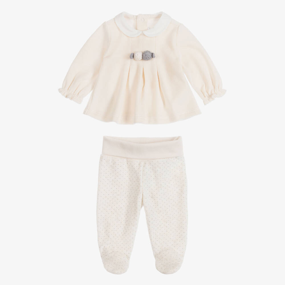 Mayoral Для новорожденных-Girls Ivory Velour 2-Piece Babygrow | Childrensalon