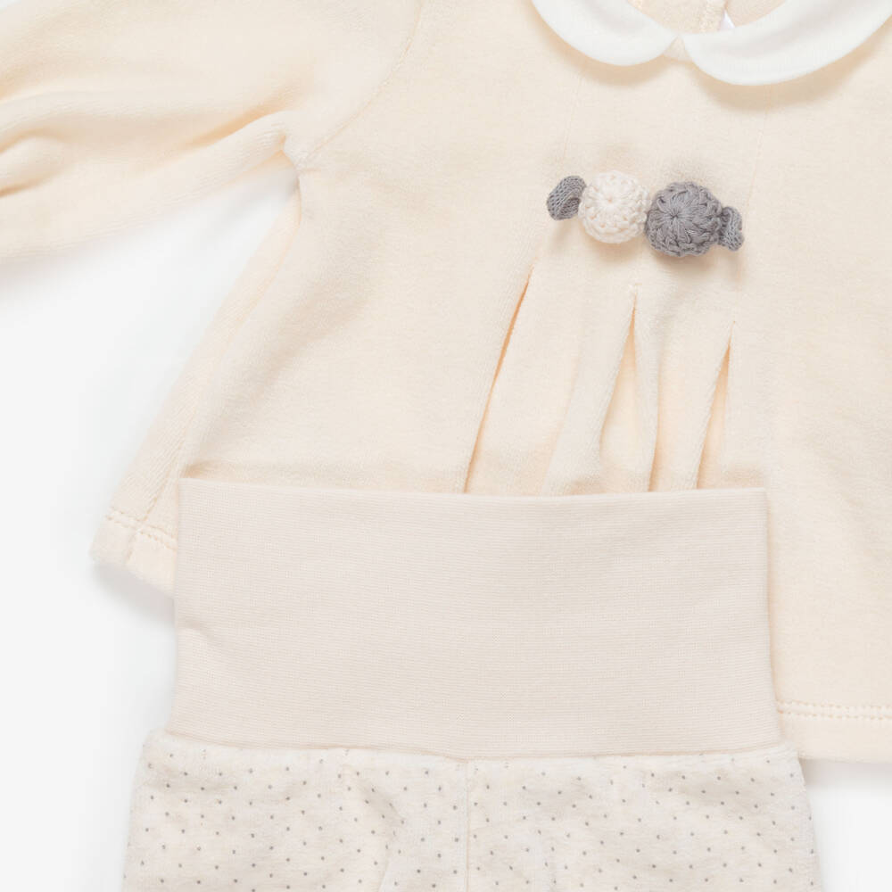 Mayoral Для новорожденных-Girls Ivory Velour 2-Piece Babygrow | Childrensalon