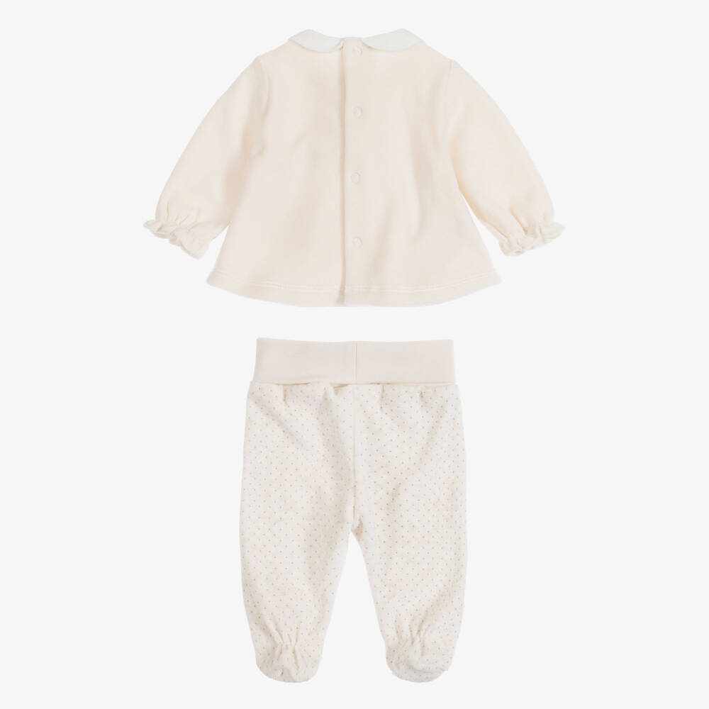 Mayoral Для новорожденных-Girls Ivory Velour 2-Piece Babygrow | Childrensalon