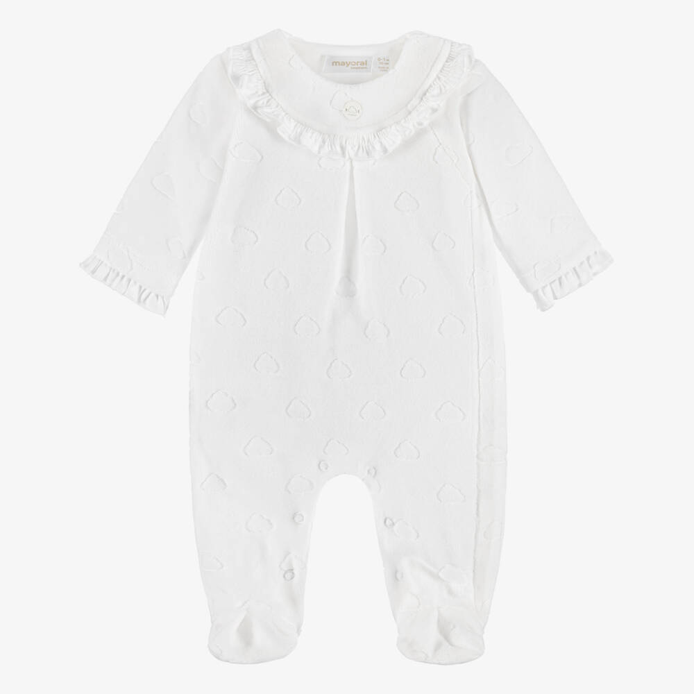 Mayoral Newborn-Girls Ivory Velour Cloud Babygrow | Childrensalon