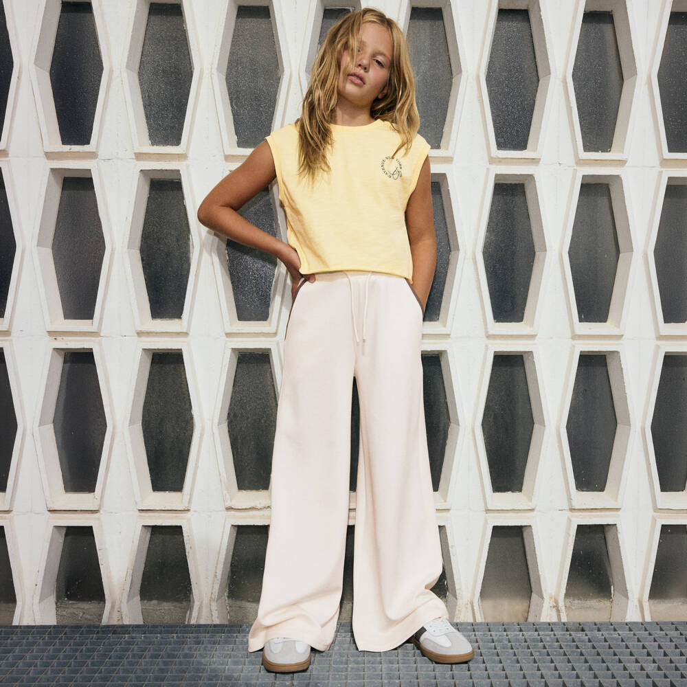 Mayoral-Girls Ivory Wide-Leg Joggers with Contrast Pocket Trim | Childrensalon