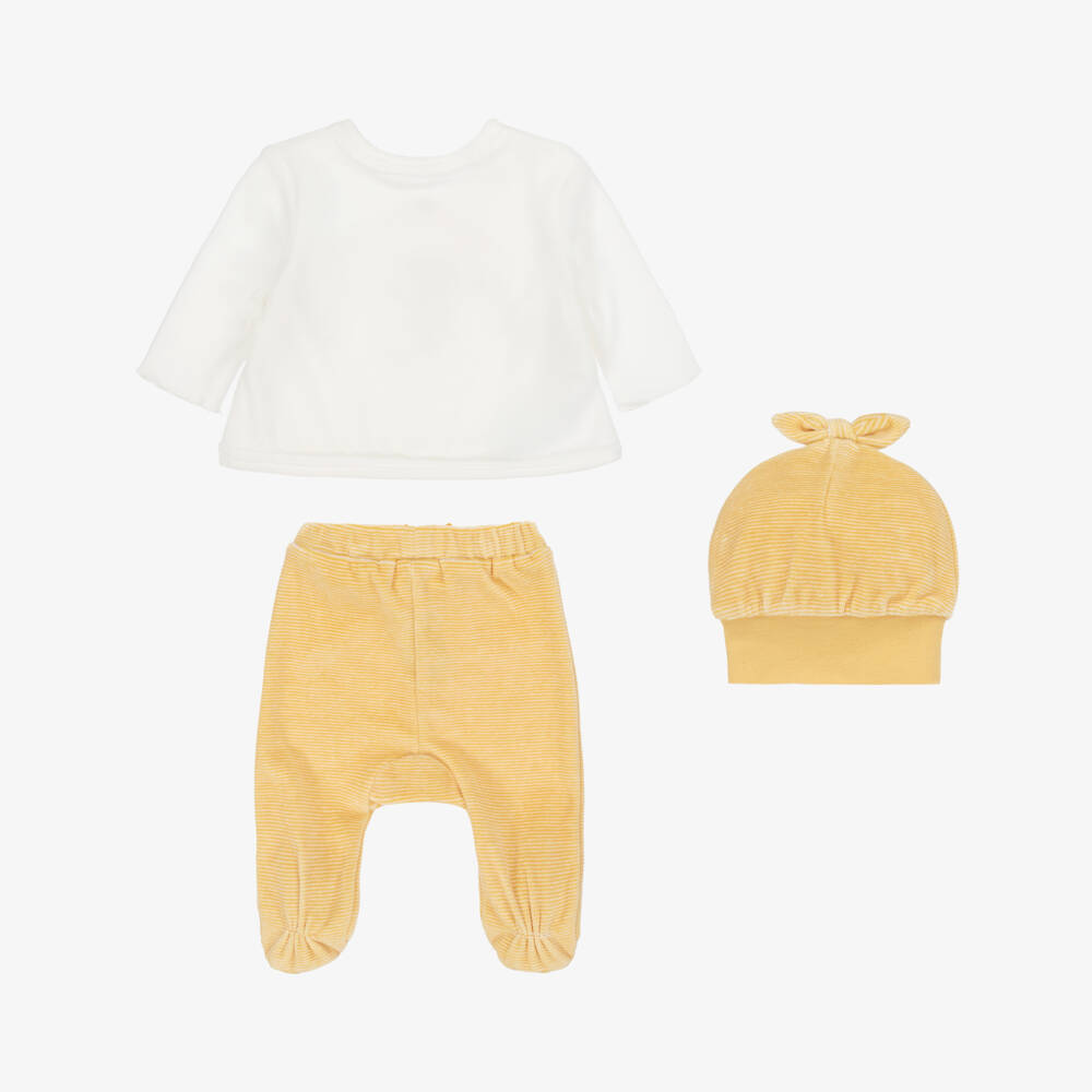 Mayoral Newborn-Girls Ivory & Yellow Velour 2 Piece Babygrow Set | Childrensalon