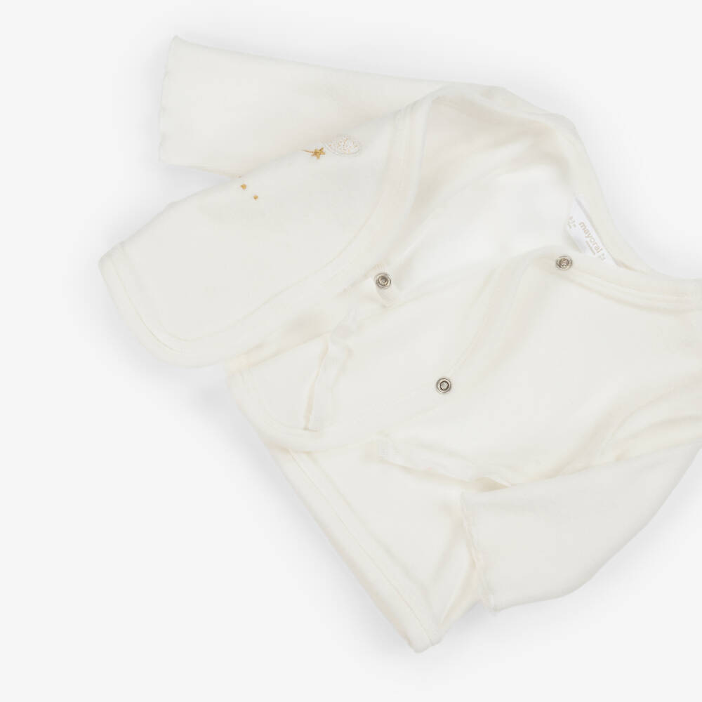 Mayoral Newborn-Girls Ivory & Yellow Velour 2 Piece Babygrow Set | Childrensalon