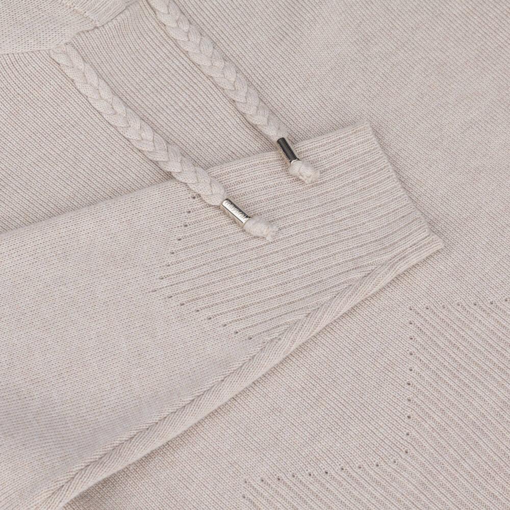 Mayoral-Girls Knitted Beige Hooded Trouser Set | Childrensalon