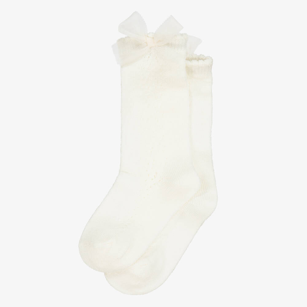 Mayoral-Girls Knitted Ivory Cotton Socks | Childrensalon