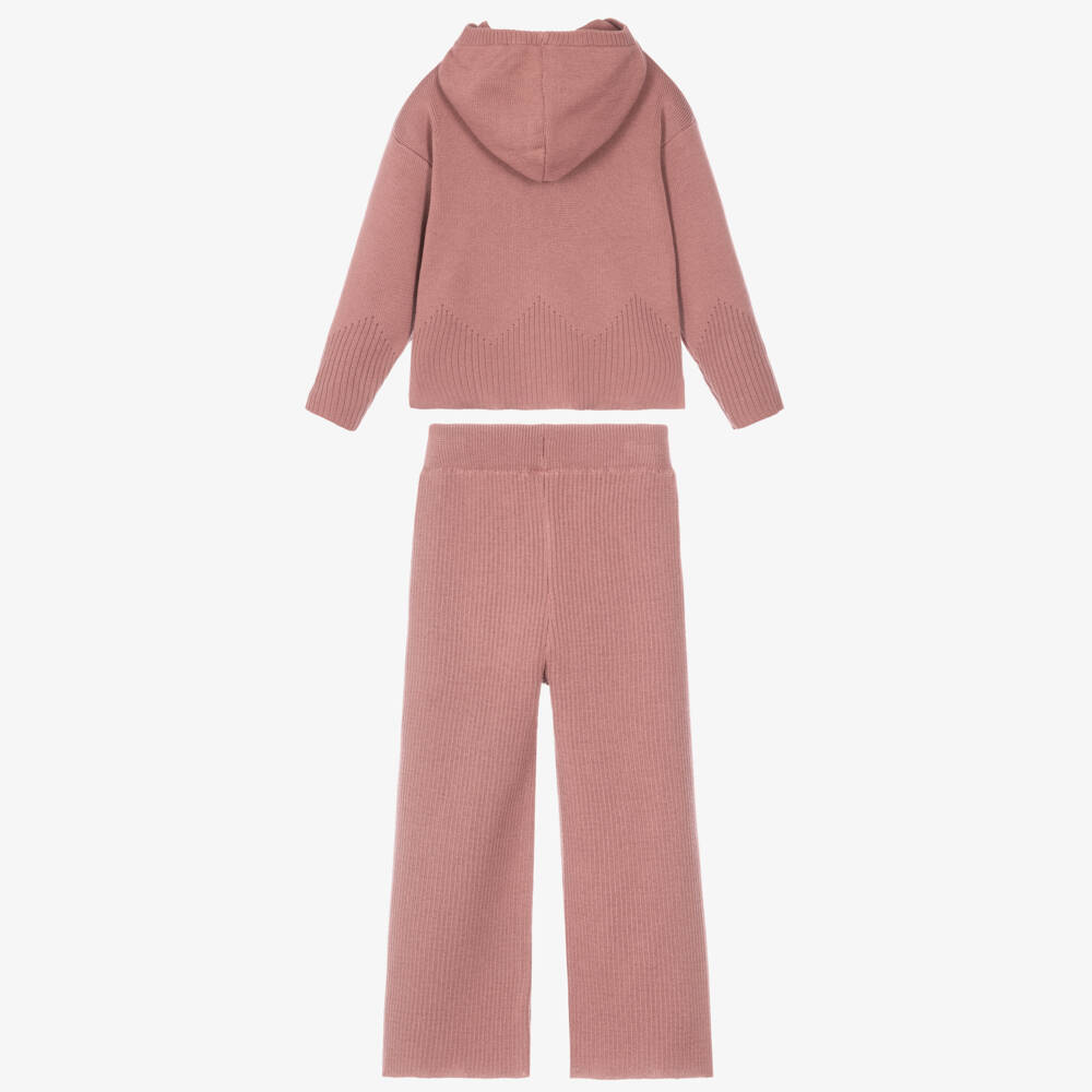 Mayoral-Girls Knitted Trouser Set in Terracotta Pink | Childrensalon