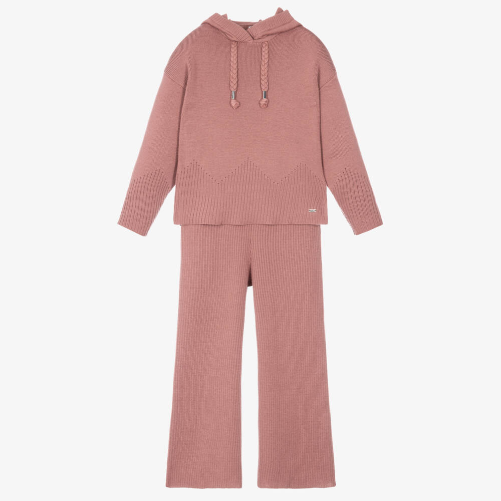 Mayoral-Girls Knitted Trouser Set in Terracotta Pink  | Childrensalon