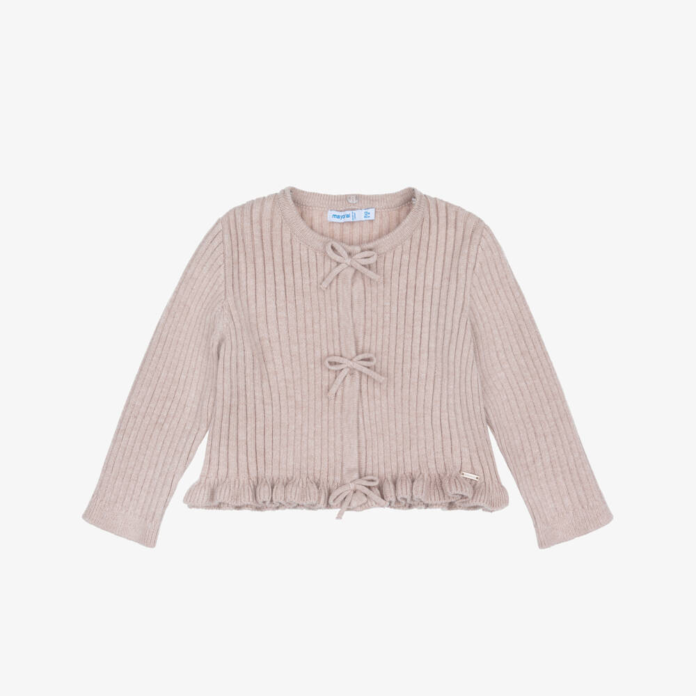 Mayoral-Girls Lavender Beige Cardigan with Detachable Collar | Childrensalon