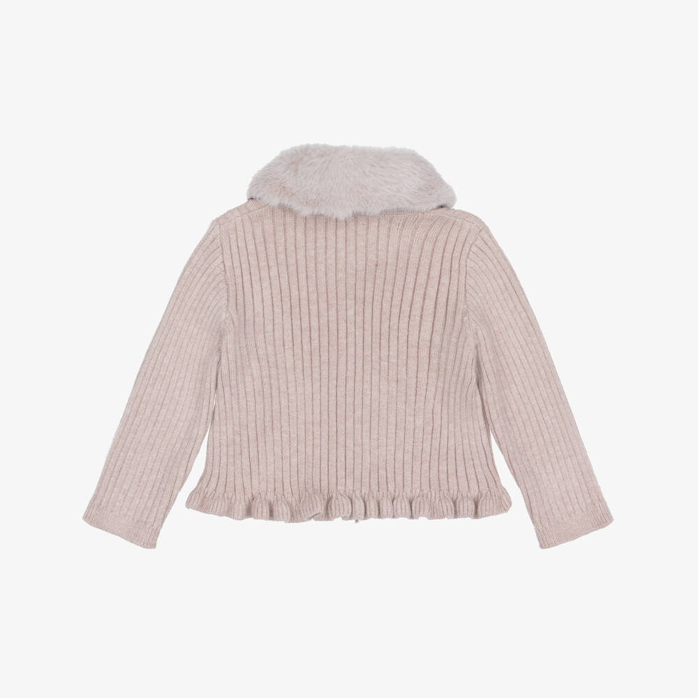Mayoral-Girls Lavender Beige Cardigan with Detachable Collar | Childrensalon