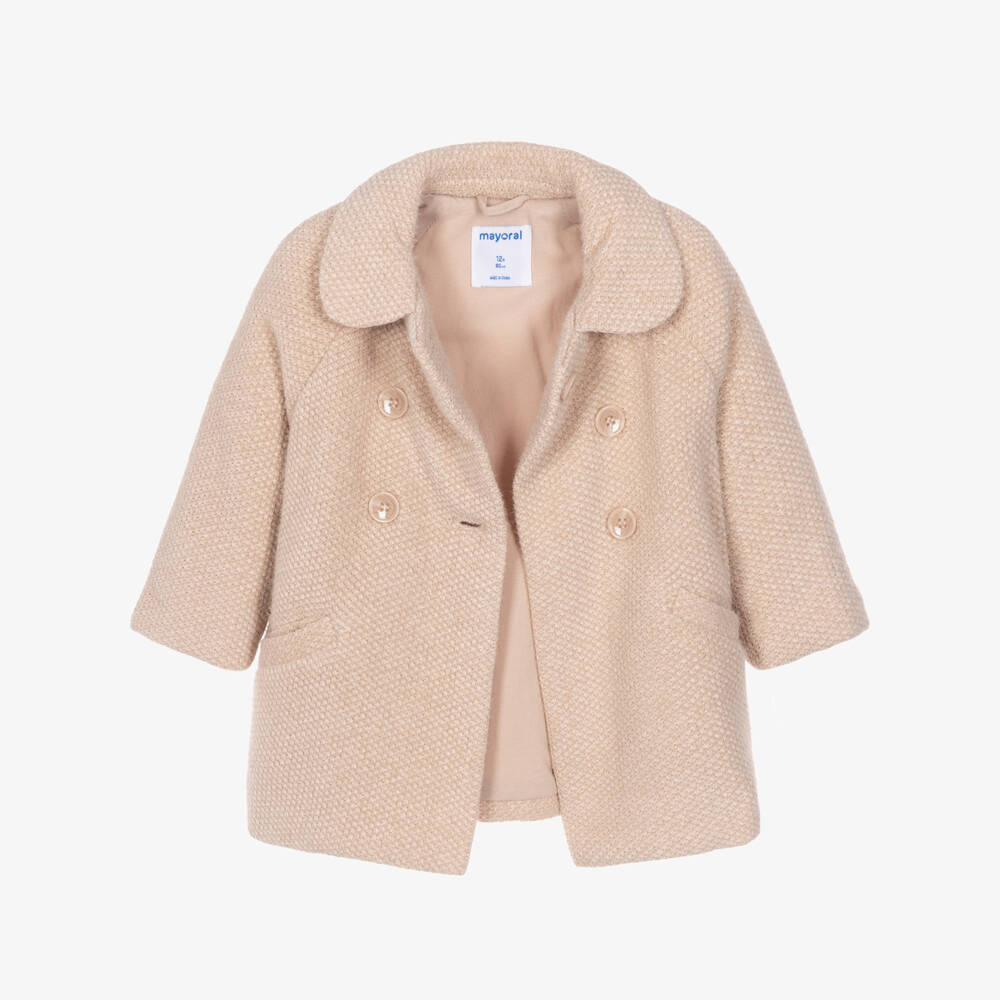 Mayoral-Girls Light Beige Double-Breasted Coat | Childrensalon