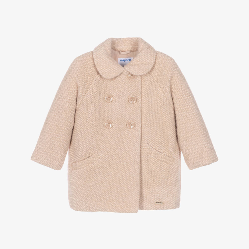 Mayoral-Girls Light Beige Double-Breasted Coat | Childrensalon