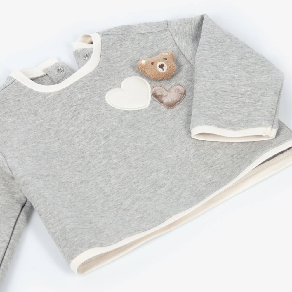 Mayoral-Girls Light Grey Marl Jersey Trouser Set | Childrensalon