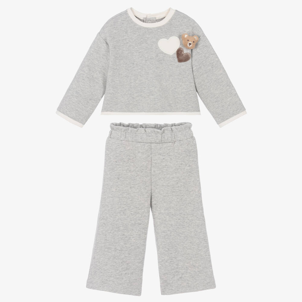 Mayoral-Girls Light Grey Marl Jersey Trouser Set | Childrensalon